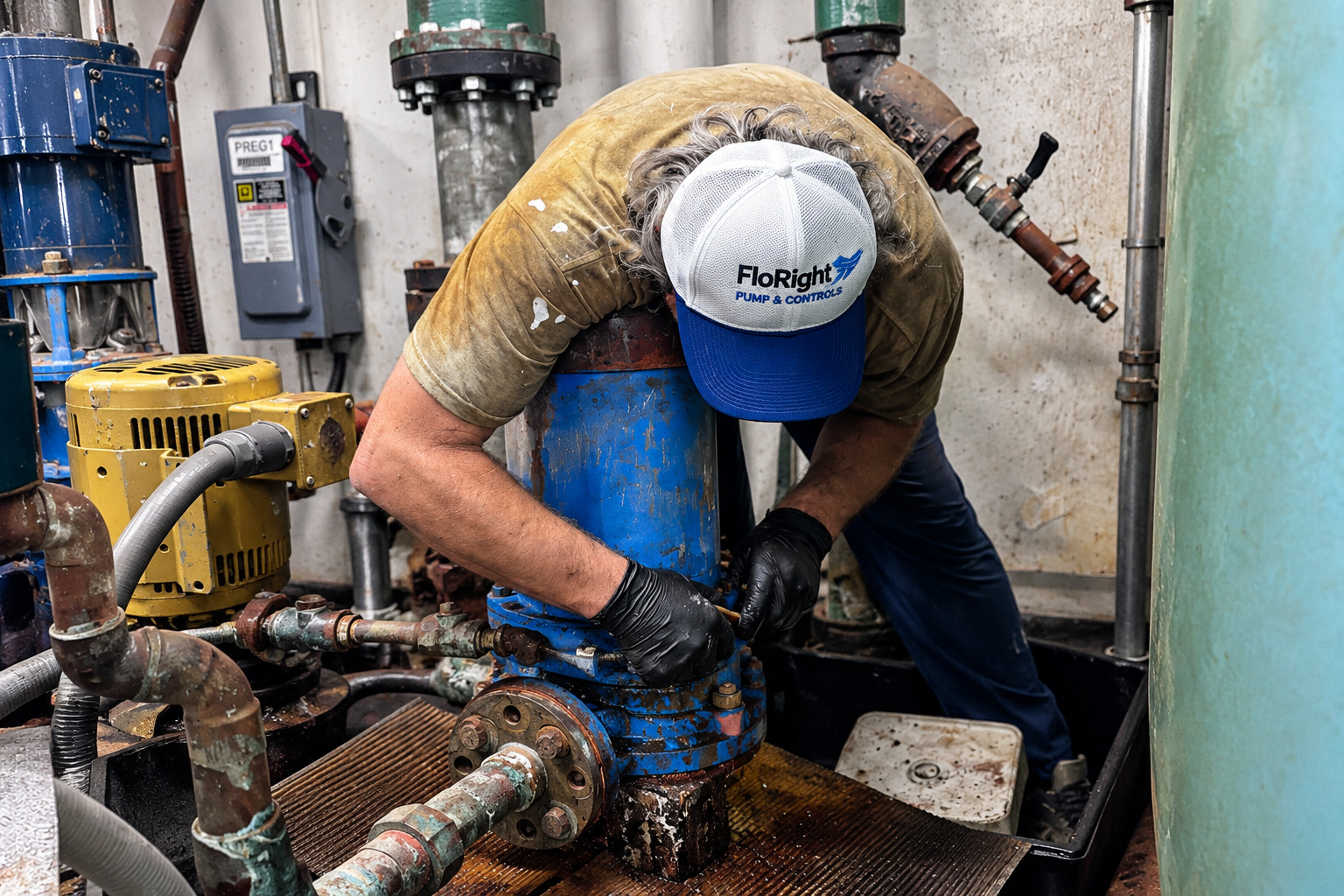 FloRight technician performing industrial pump field service